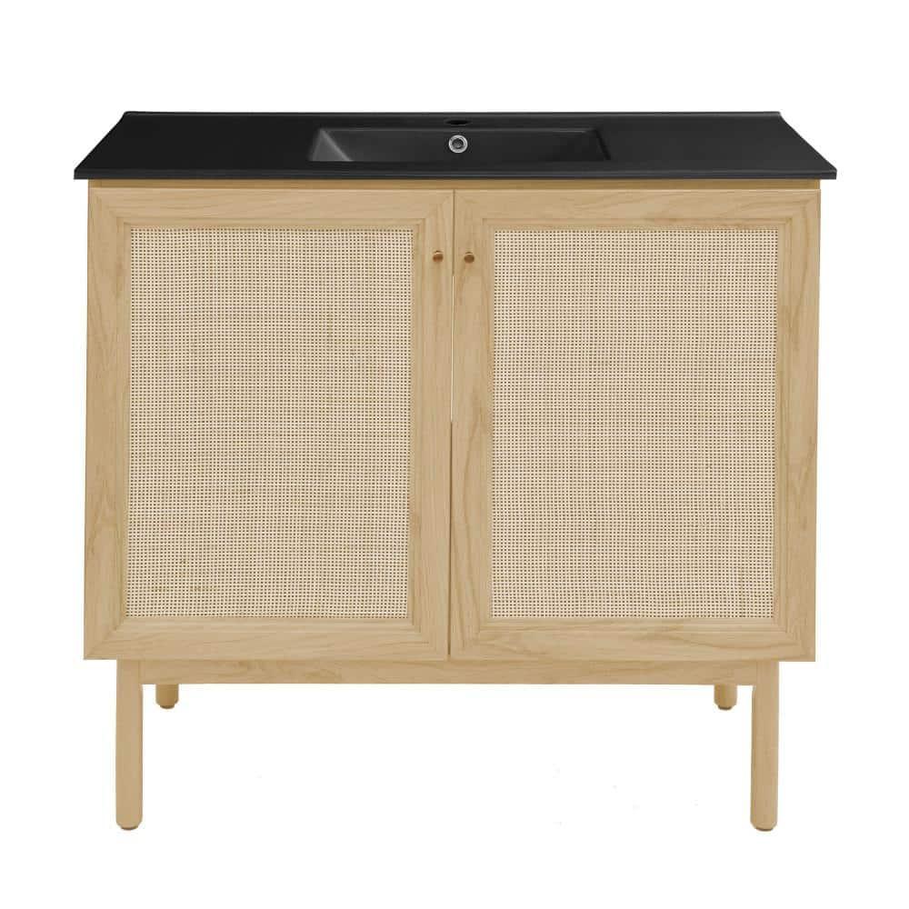 Swiss Madison Classe 36" Freestanding Bathroom Vanity In Natural Oak With 3-Hole Widespread Sink Top