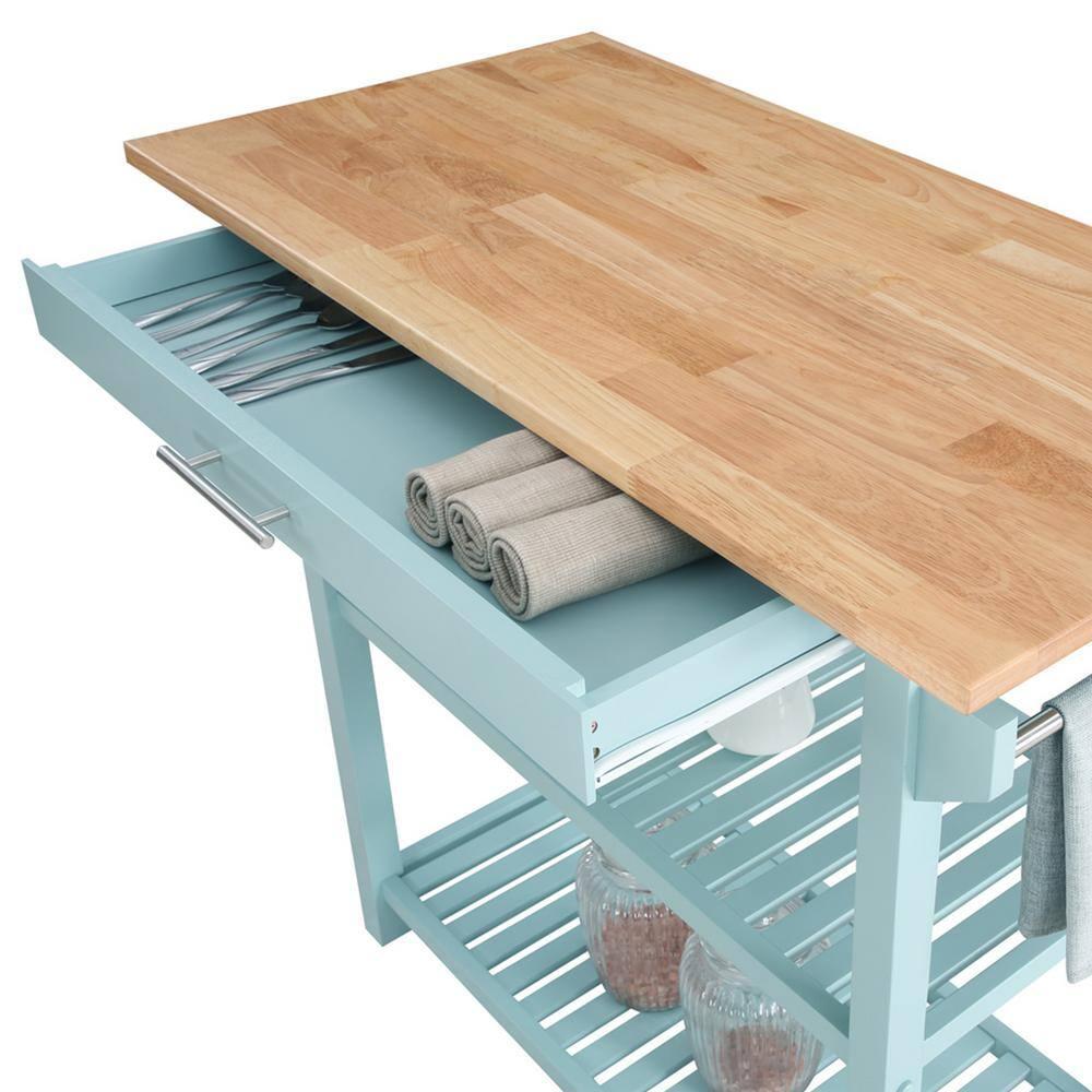 Convenience Concepts Kitchen Islands with Drawers, Rubberwood LVL Blue, 40 in