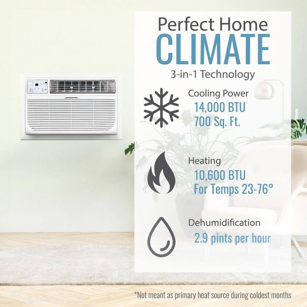 Keystone Keystone 10,000 BTU Wall Mounted Air Conditioner with Supplemental Heat and Dehumidifier Remote Control for Rooms up to 450 Sq.Ft., Quiet, High Efficiency AC