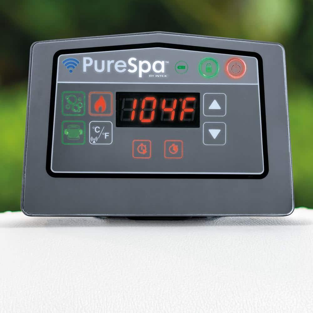 Intex 28439EP PureSpa Plus Greywood Inflatable Hot Tub Bubble Jet Spa with 4 Battery Powered Submersible Multi-Colored LED Lights
