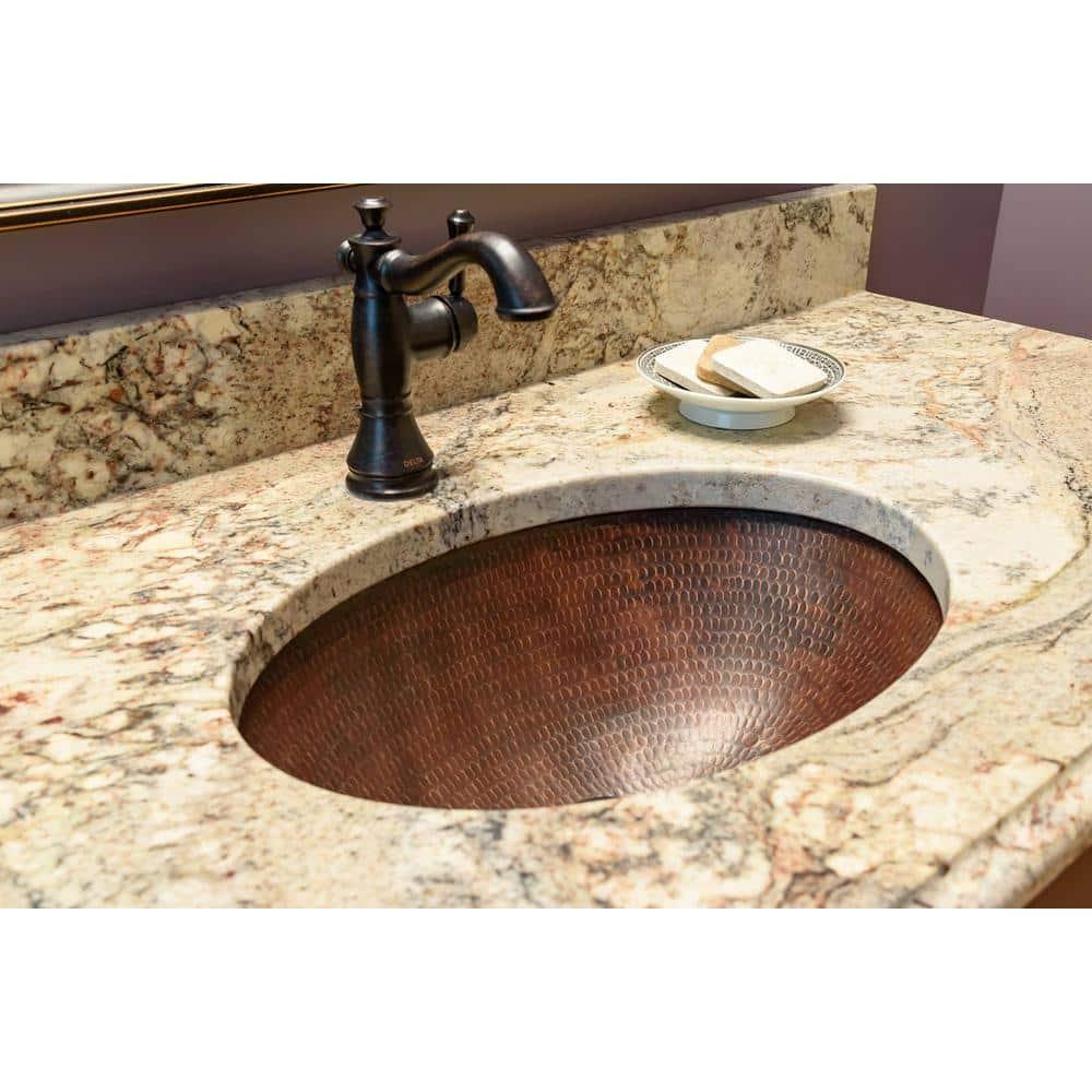 17" Oval Under Counter Hammered Copper Bathroom Sink