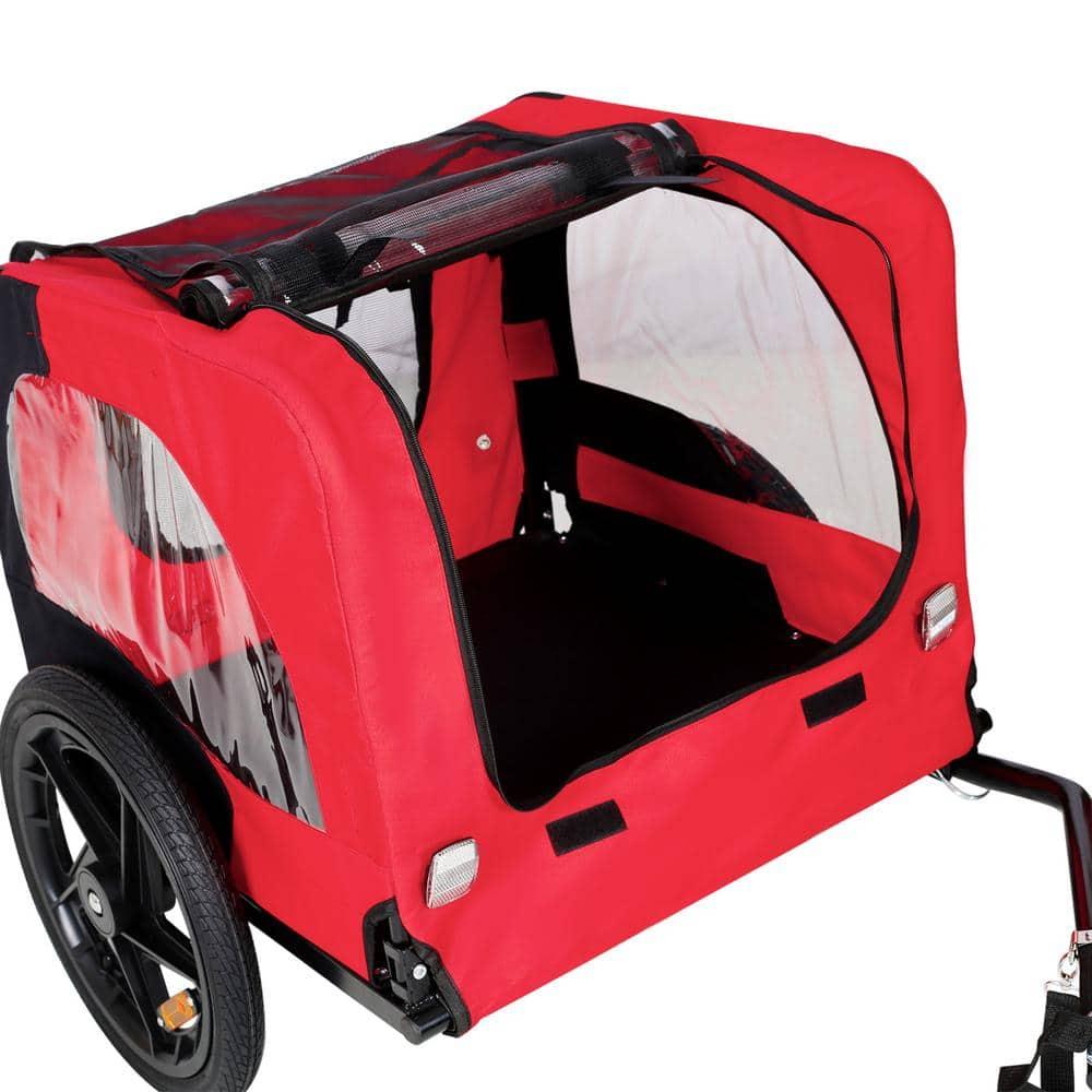 EEPHO Bicycle trailer for pets outdoor foldable red color dog trailer with reflectors and safty flag