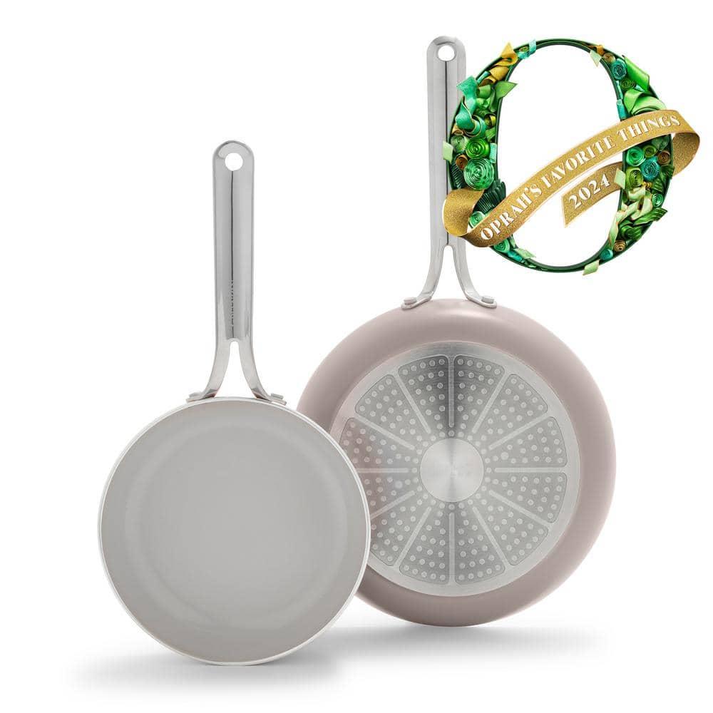 GreenPan Nova 2pk Aluminum Ceramic Nonstick Fry pan Set with Stainless Steel Handle Clay: Lifetime Warranty, Induction Safe