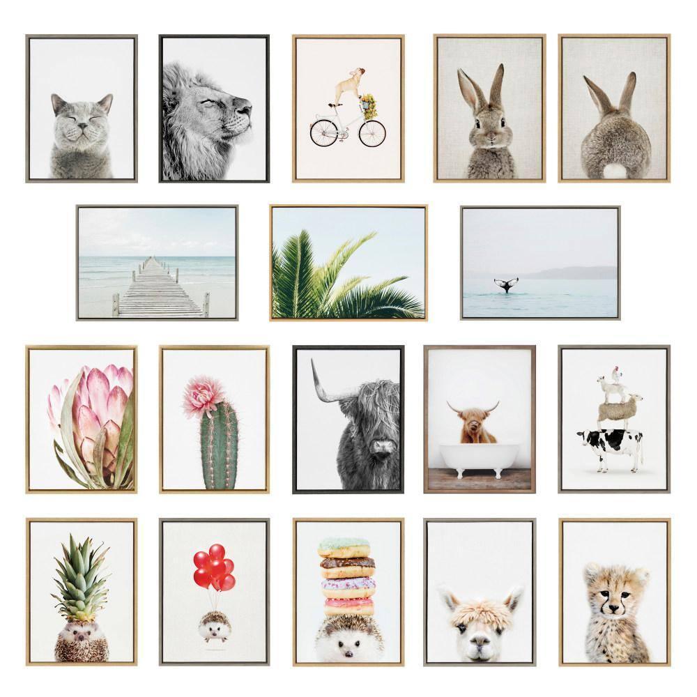 Kate and Laurel Sylvie B&W Highland Cow No. 1 Framed Canvas Wall Art by Amy Peterson Art Studio, 18x24 Brown, Black and White Animal Portrait Art