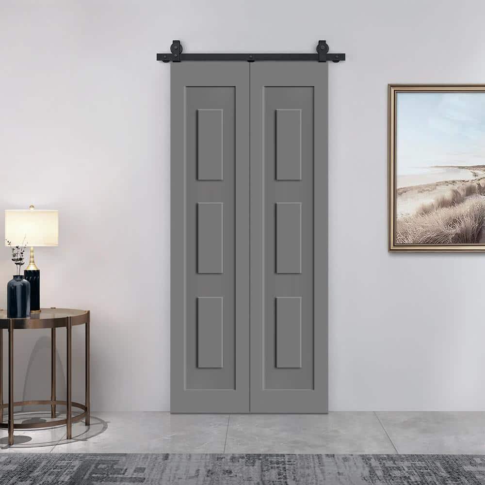 Calhome 3 Panel Shaker Composite Bi-Fold Door with Sliding Barn Door Hardware Kit