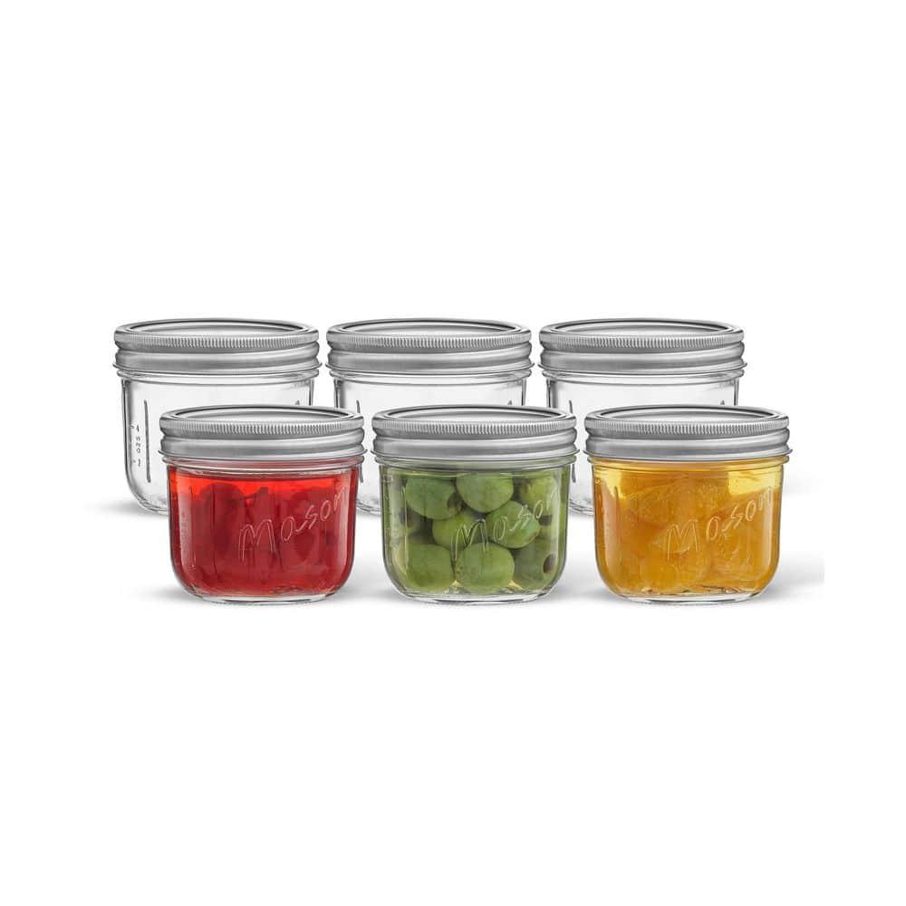 JoyJolt Wide Mason Jars with Airtight Lids, Labels and Measures - 8 oz - Set of 6