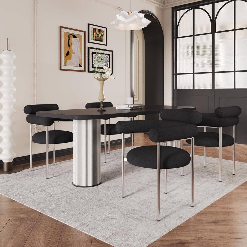 Christopher Knight Home Gianna Modern Upholstered Dining Chairs with Metal Legs (Set of 4), Black/Silver