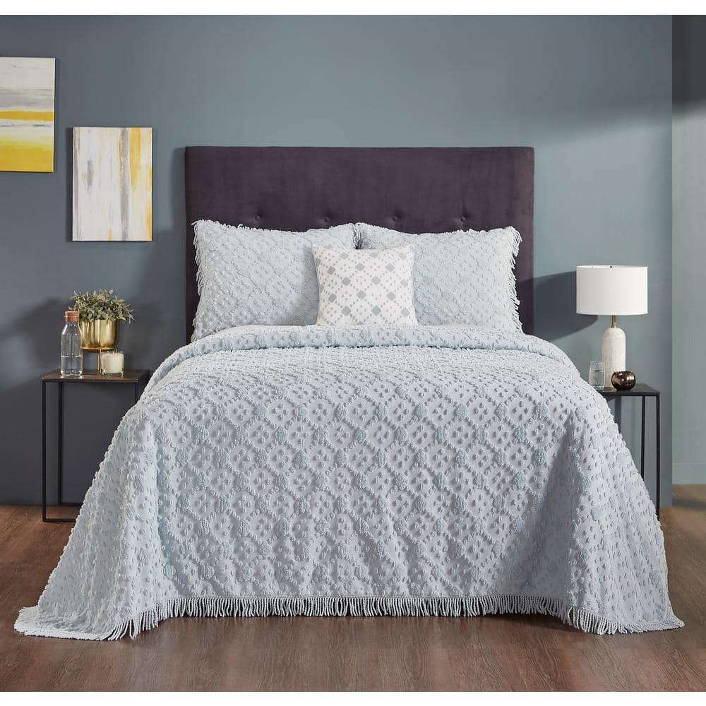 Better Trends Charleston Collection 100% Cotton Bedding sets, Machine Washable Soft and Breathable 4-piece Chenille Bedspread & Sham with Geometric Embroidery, All season
