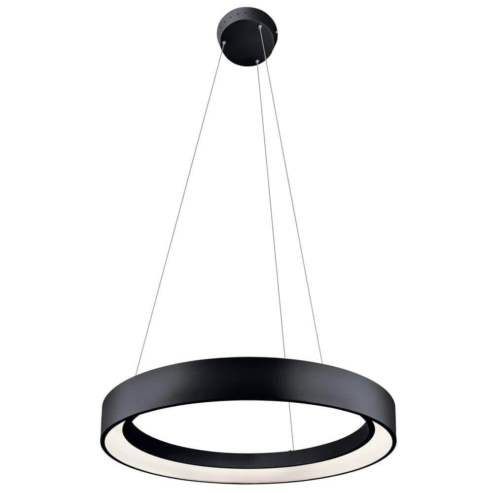 Textured Black Floating Ring LED Pendant with Cool White Light