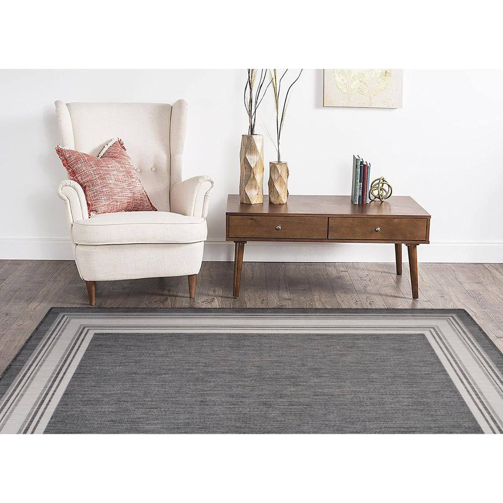 LR Home Kiara 7'6" x 9'5" Black/Gray/White Bordered Fade & Stain Resistant Indoor/Outdoor Area Rug