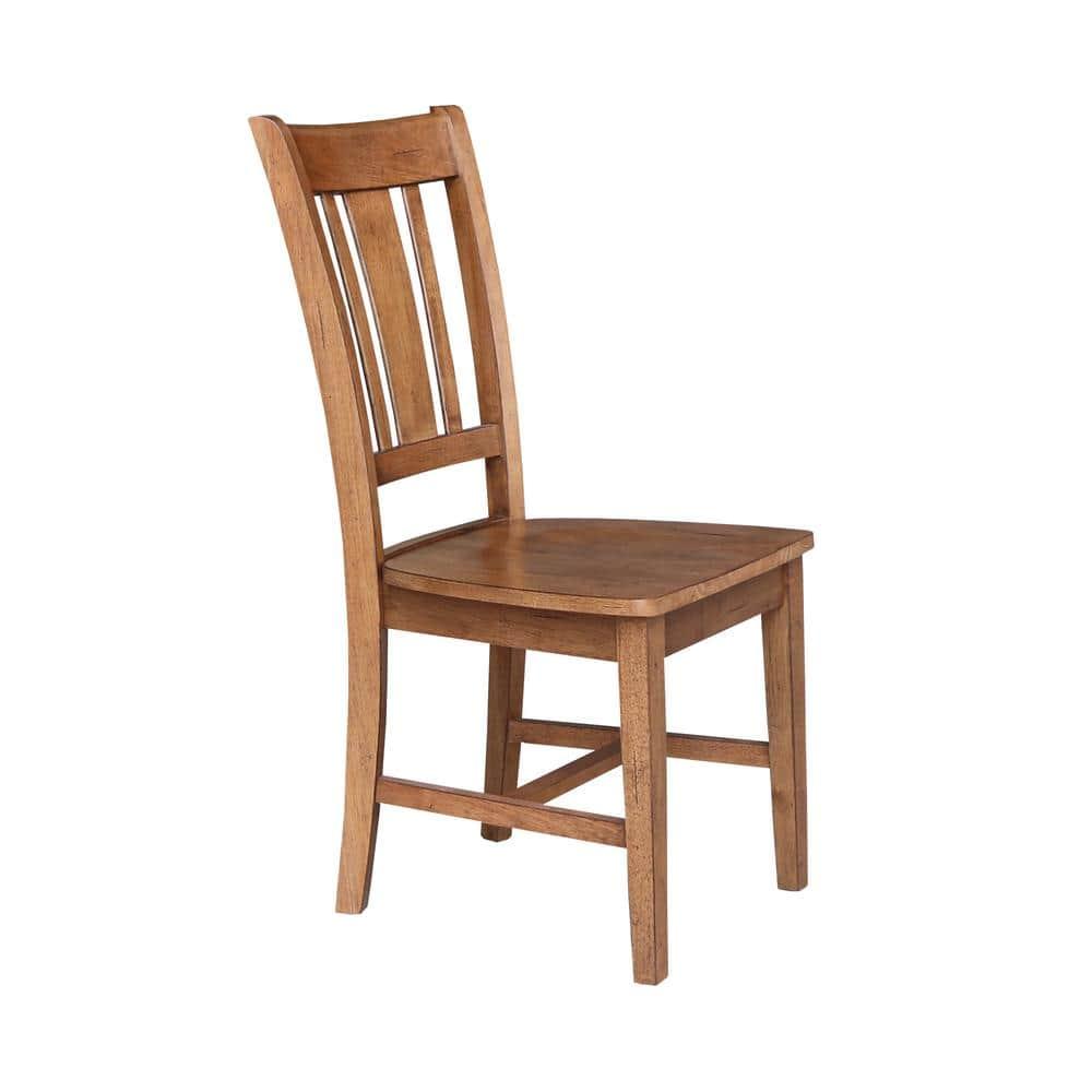 Set of 2 San Remo Splat Back Chairs Distressed Oak - International Concepts: Solid Wood, Parawood Material, Mid-Century Style