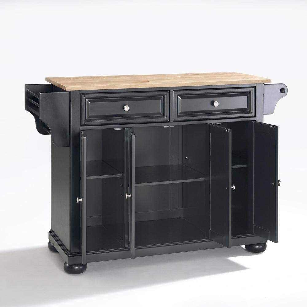 Crosley Furniture Cambridge Natural Wood Top Kitchen Island in Black