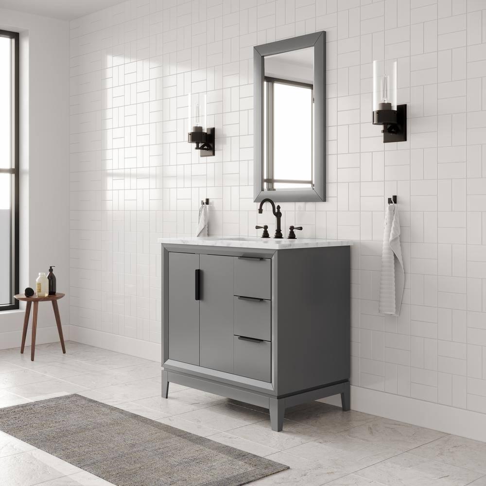 Elizabeth Collection 36 in. Bath Vanity in Cashmere Grey With Vanity Top in Carrara White Marble - With Mirror(s)