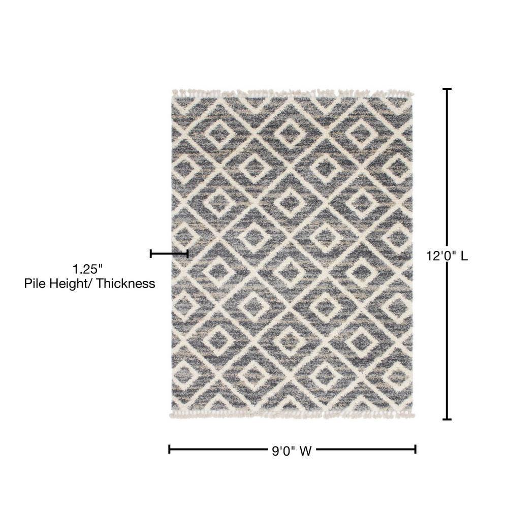 Unique Loom Hygge Shag Collection Area Rug - Diamond (9' x 12' 2" Rectangle, Gray/ Beige)