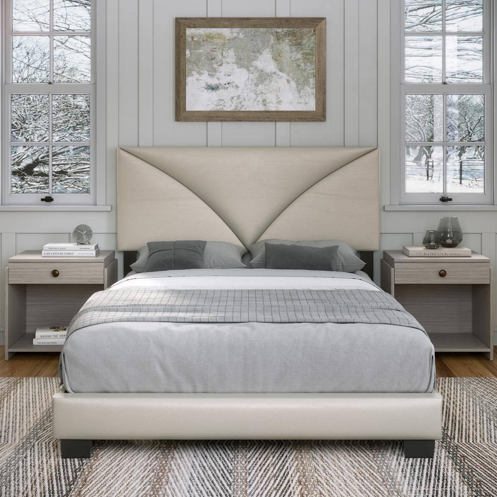 Boyd Sleep Cornerstone Faux Leather Upholstered Platform Bed, Silver, Full