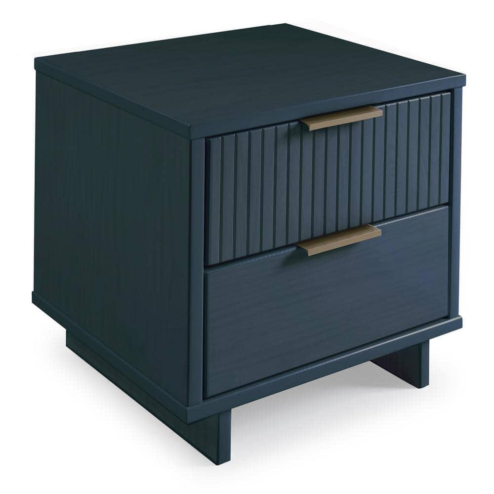 Granville Modern 2 Drawer Nightstand Midnight Blue - Manhattan Comfort: Soft Close, UV Finish, Metal Handles
