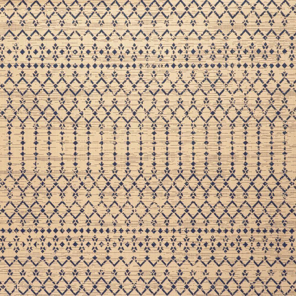5' x 5' Ourika Moroccan Geometric Textured Weave Indoor/Outdoor Area Rug, Beige/Navy - JONATHAN Y
