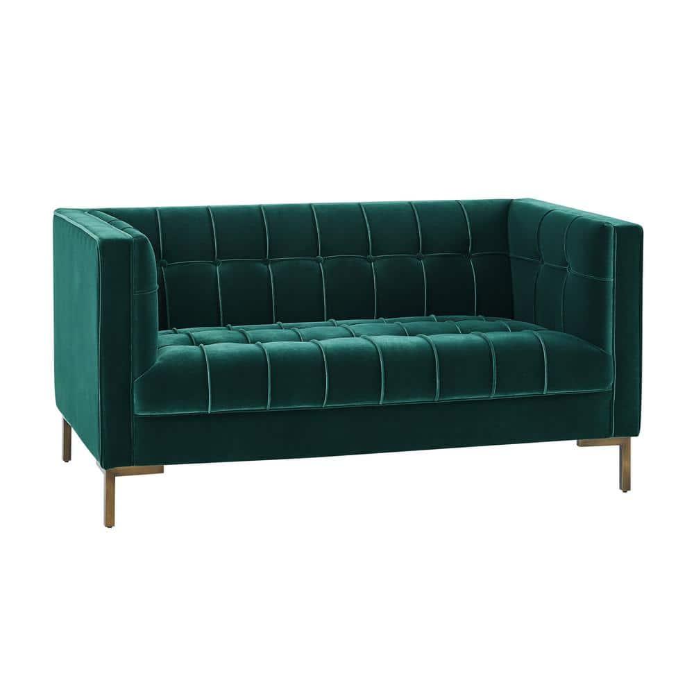 Isaac 84" Green Velvet Tufted Tuxedo Arm Sofa