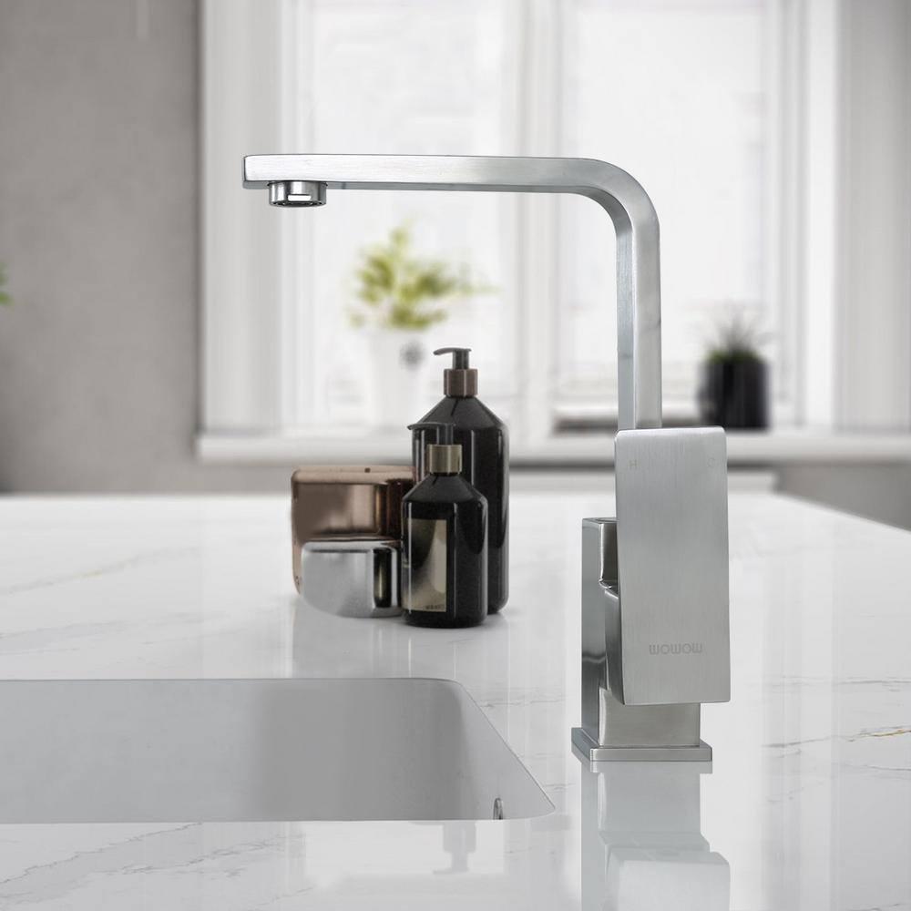 Single Handle Deck Mount Stainless Steel Bar Faucet with Hot & Cold Dual Modes in Brushed Nickel Finish