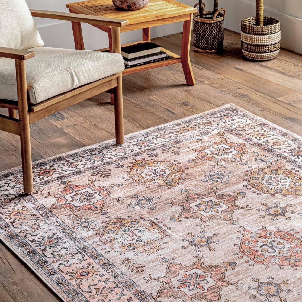 Nuloom Finley Medallion 6 Round Machine Washable Indoor Area Rug for Living Room Bedroom Dining Room Kitchen, Beige/Ivory