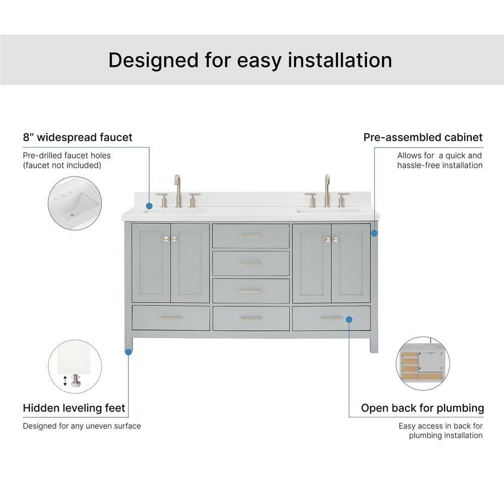 Ariel A067dwqrvo Cambridge 67" Free Standing Double Rectangular Basin Vanity Set - Grey