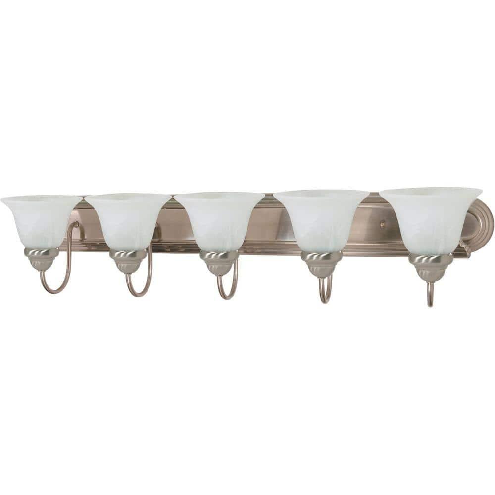 Brushed Nickel 36" 5-Light Vanity Fixture with Alabaster Glass