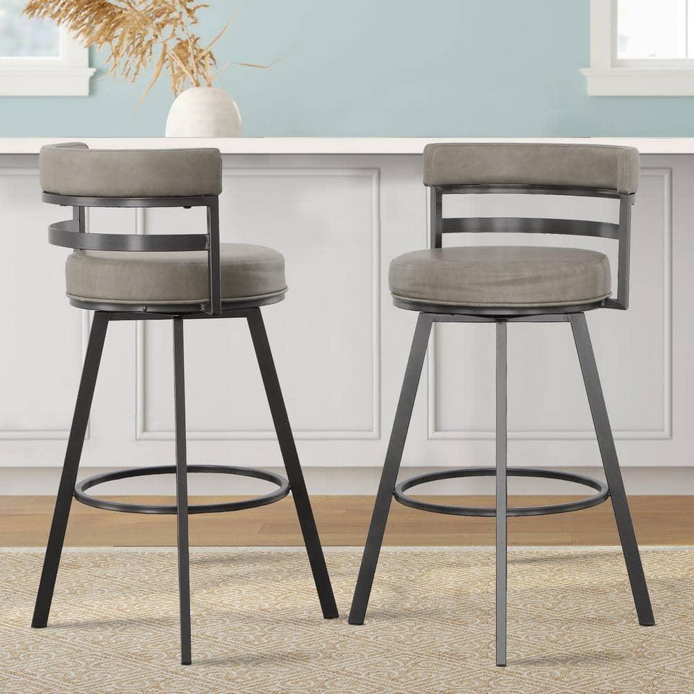 Steve Silver Gene Metal and Beige Faux Leather Swivel Bar Stool