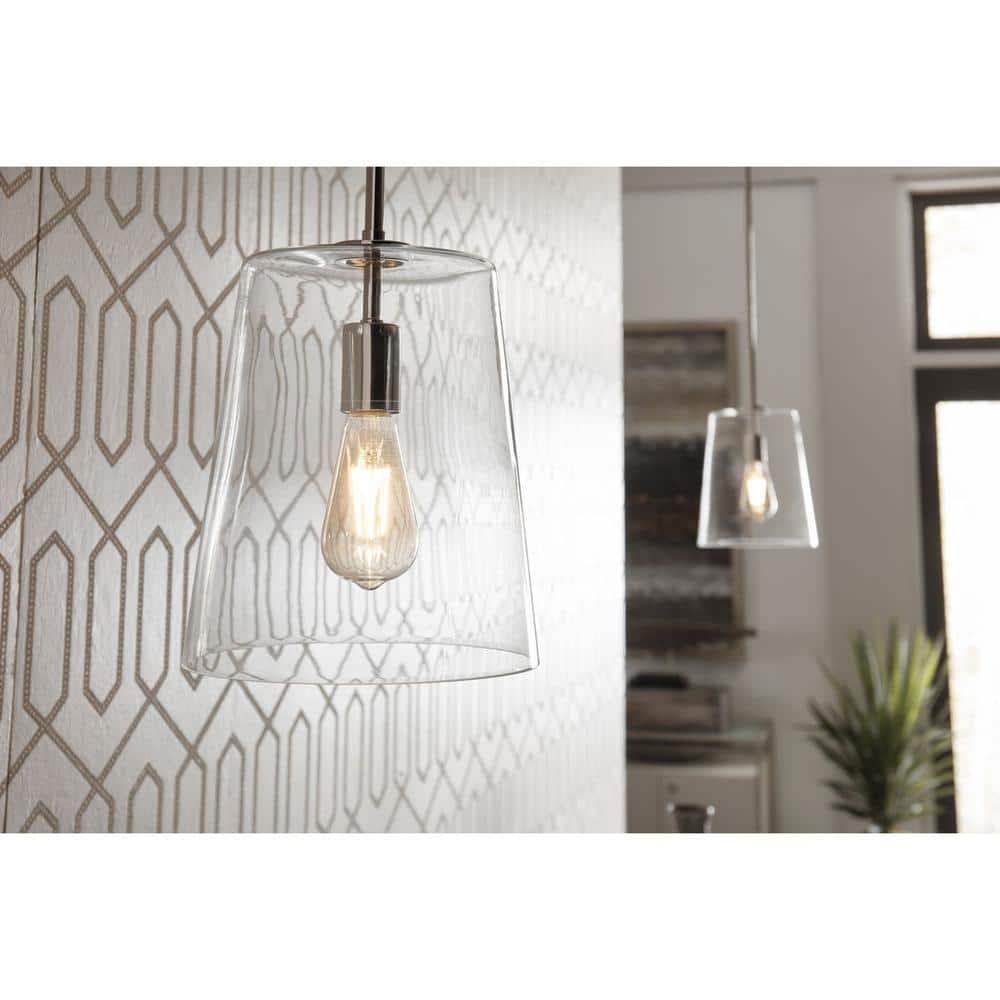 Progress Lighting Clarion 1-Light Pendant, Brushed Nickel, Clear Glass Shade