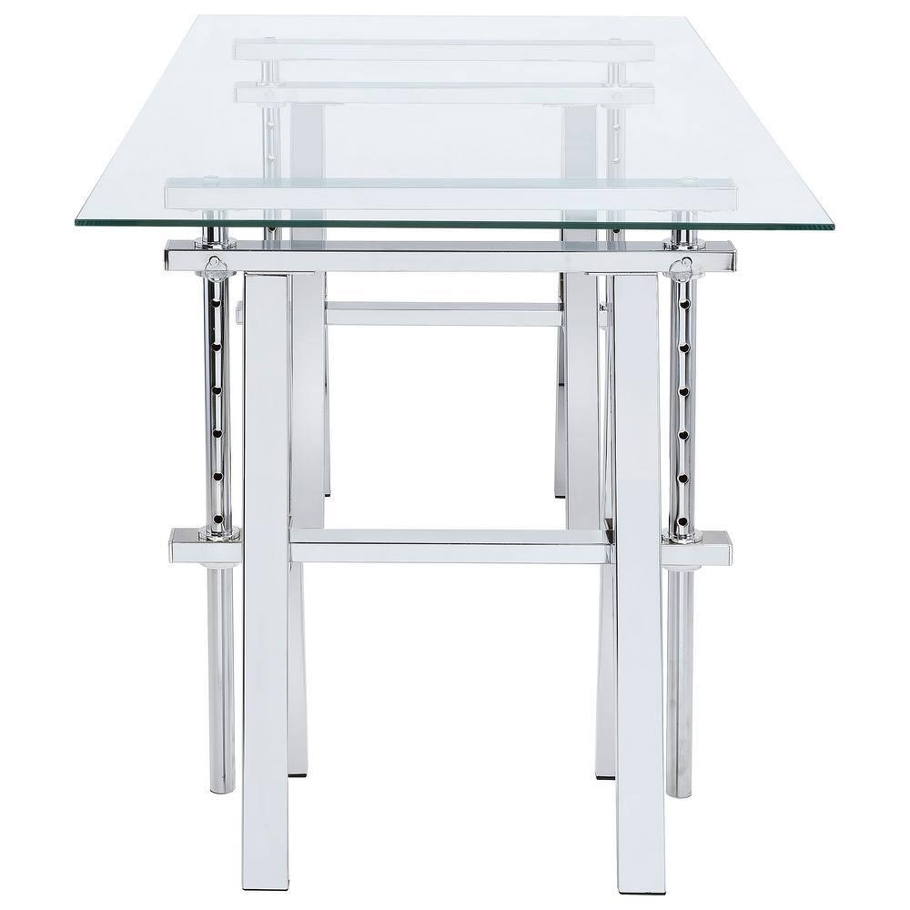 Statham Glass Top Adjustable Sawhorse Standing Desk Chrome - Coaster: Industrial Style, Manual Height Adjustability
