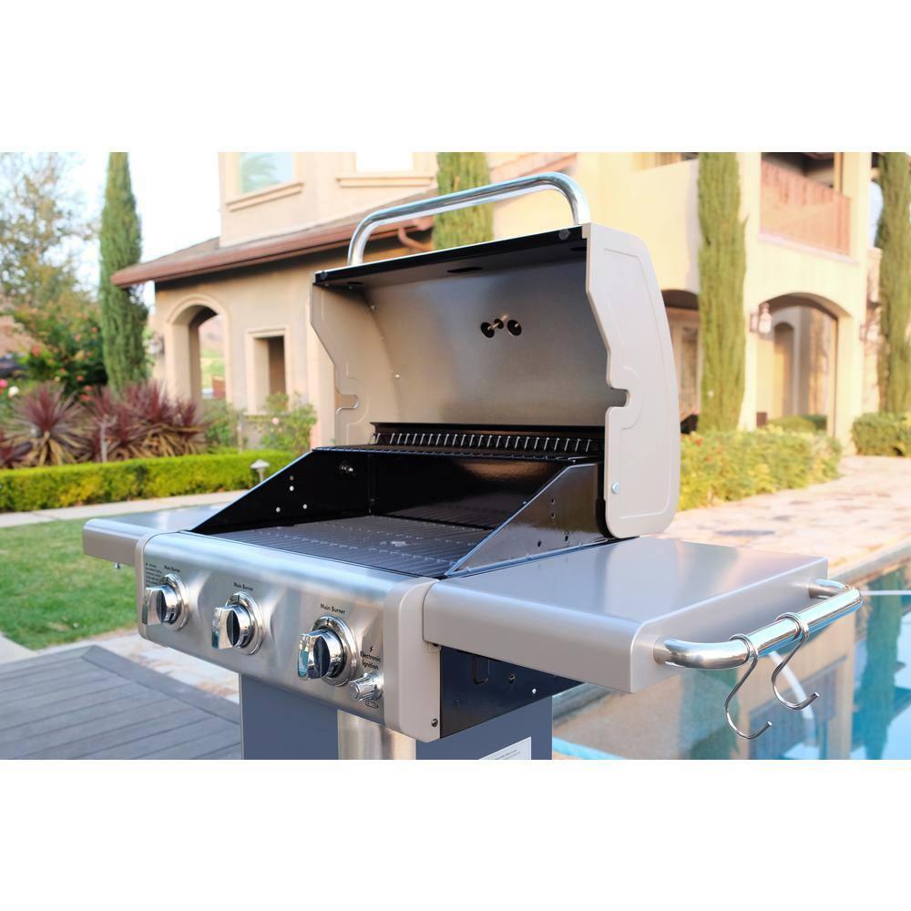 Kenmore 3-Burner Propane Gas Grill with Foldable Side Tables for Outdoor BBQ
