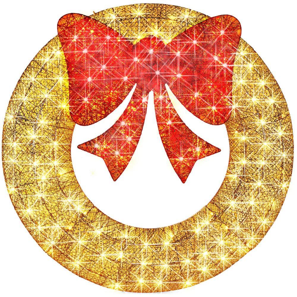 Best Choice Products 48in Pre-Lit Outdoor Christmas Wreath, LED Metal Holiday Decor w/ 140 Lights, Bow - Gold/Red