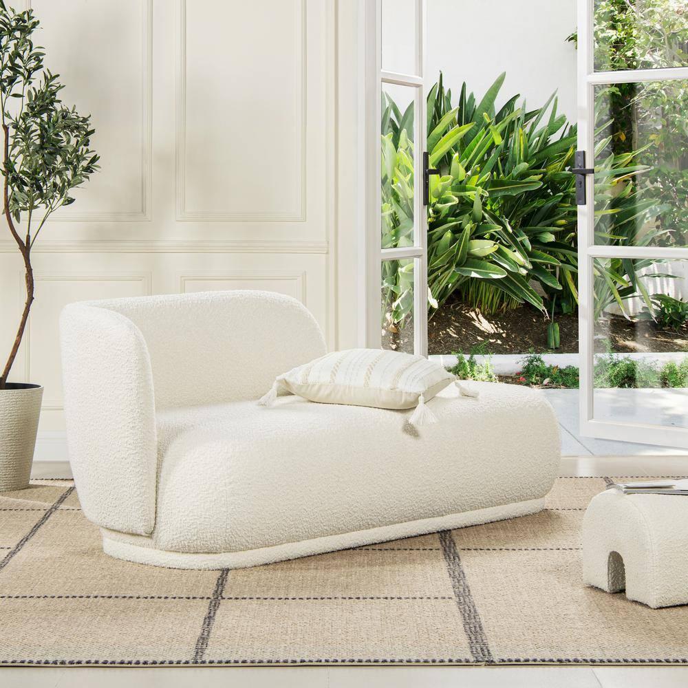 Aire 75" RAF Modern Rounded Chaise Lounge Ivory White Boucle