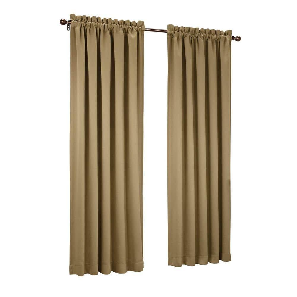 54"x95" Sun Zero Room Darkening Seymour Rod Pocket Curtain Panel Taupe: Energy Efficient, Noise Reduction, Thermal Insulated