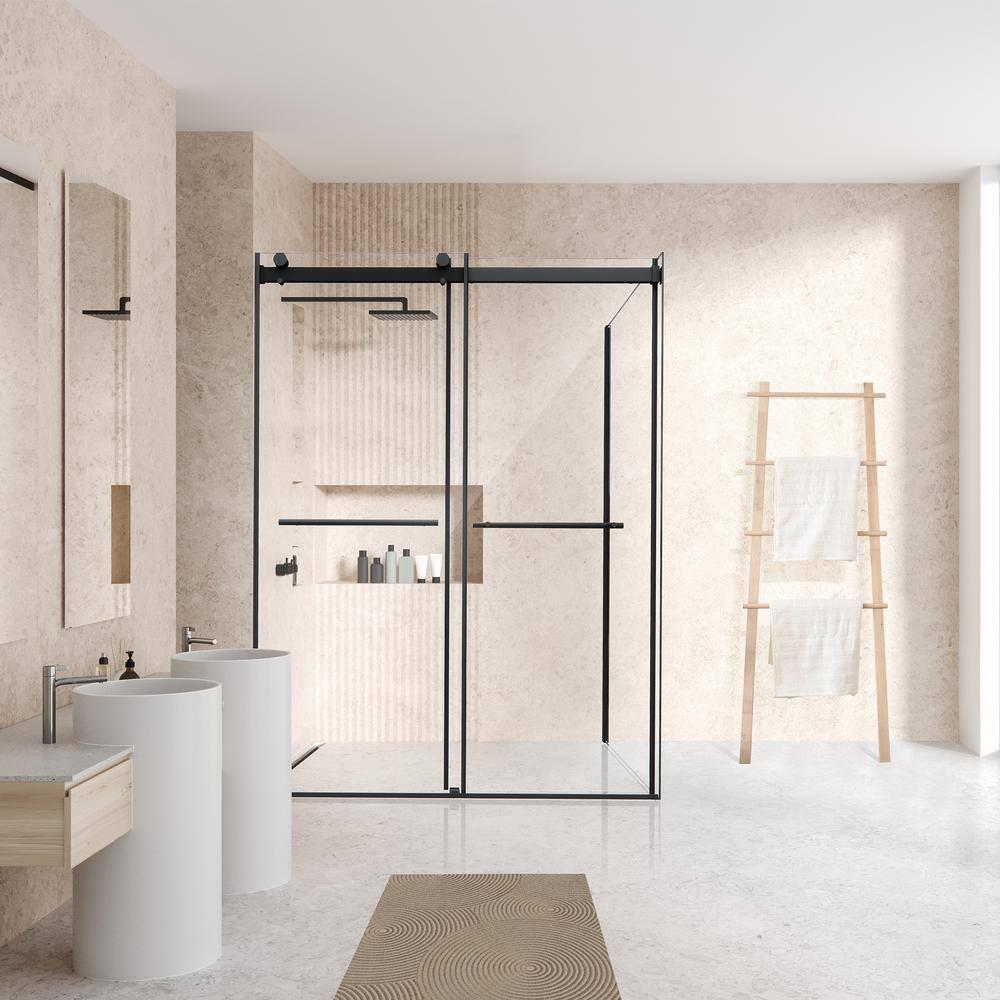 Altair SD80756-36P-MB Belizzi 56" W x 76" H By Pass Frameless Exposed RollerShower Enclosure with Clear Glass