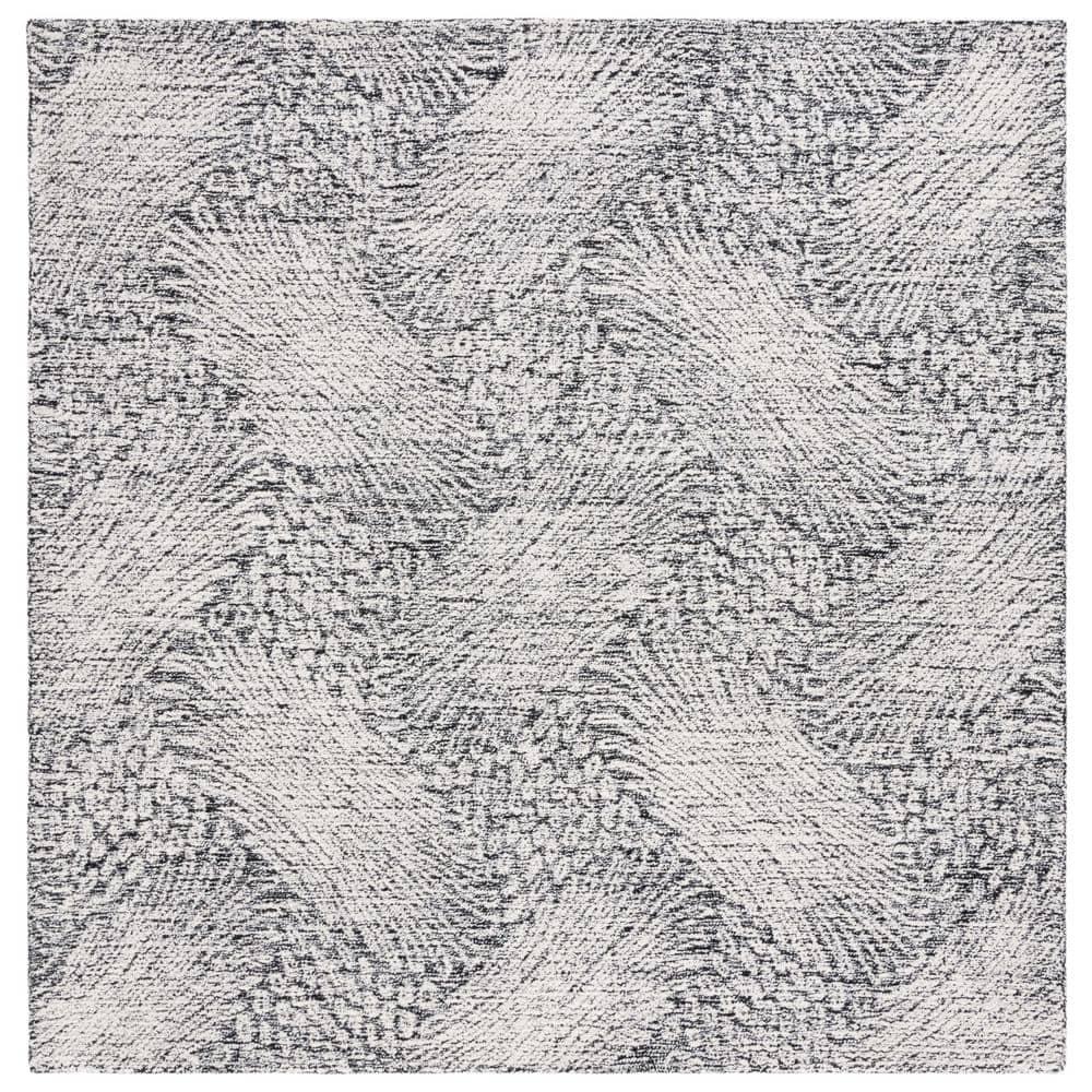 Ebony EBN105 Hand Tufted Indoor Area Rug - Black/Ivory - 6'x6' - Safavieh