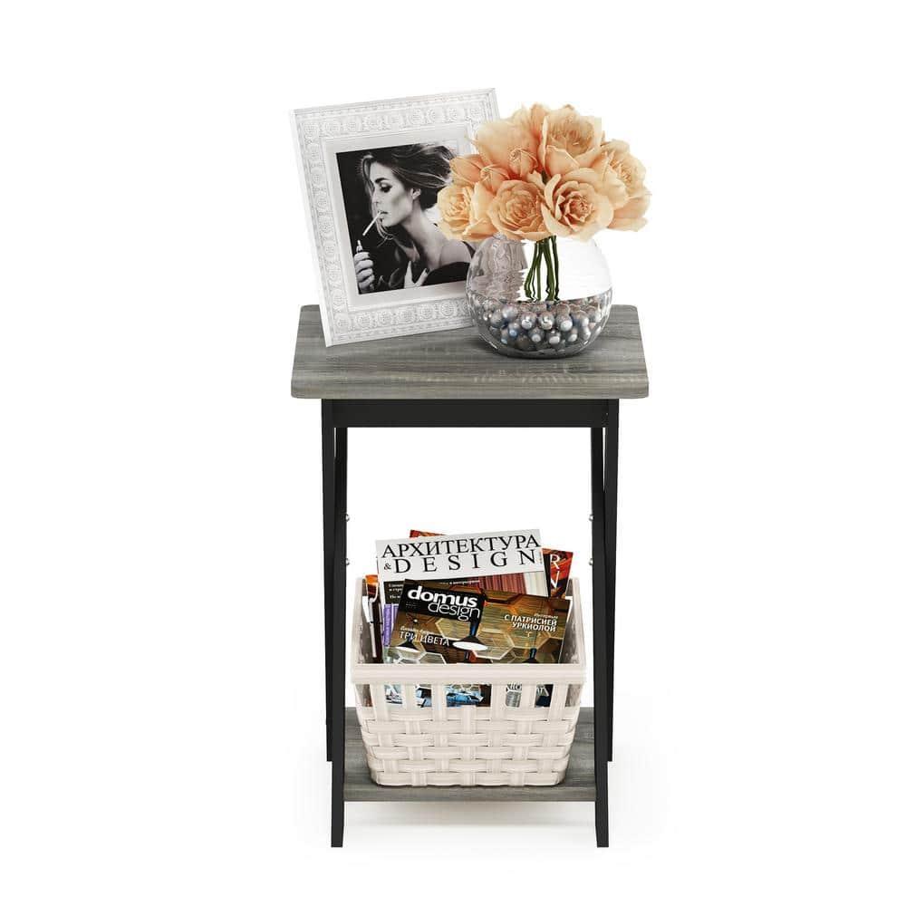 Modern Simplistic Criss-Crossed End Table, French Oak Grey & Black