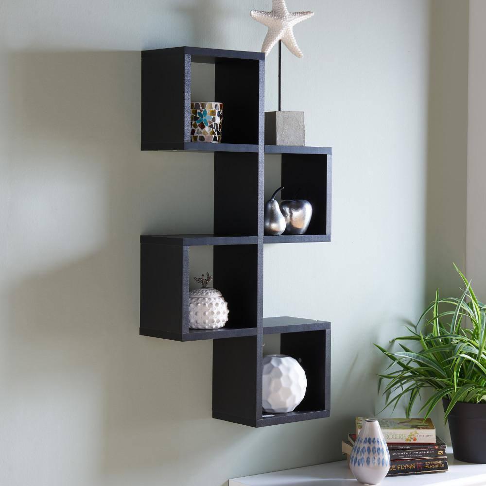 Danya B. 30" x 15.25" Cubby Chessboard Wall Shelf Black : Modern Laminated MDF, Versatile Display