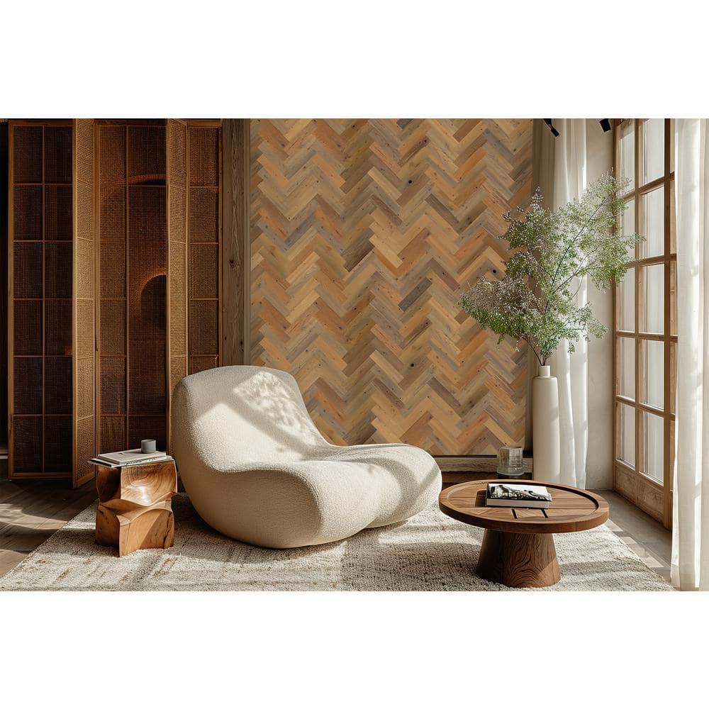 Timberchic River Reclaimed Wooden Wall planks - Simple Peel & Stick Wall Covering Application for DIY Accent Wall & Home Improvement - Premium Wall Paneling - Herringbone Pattern
