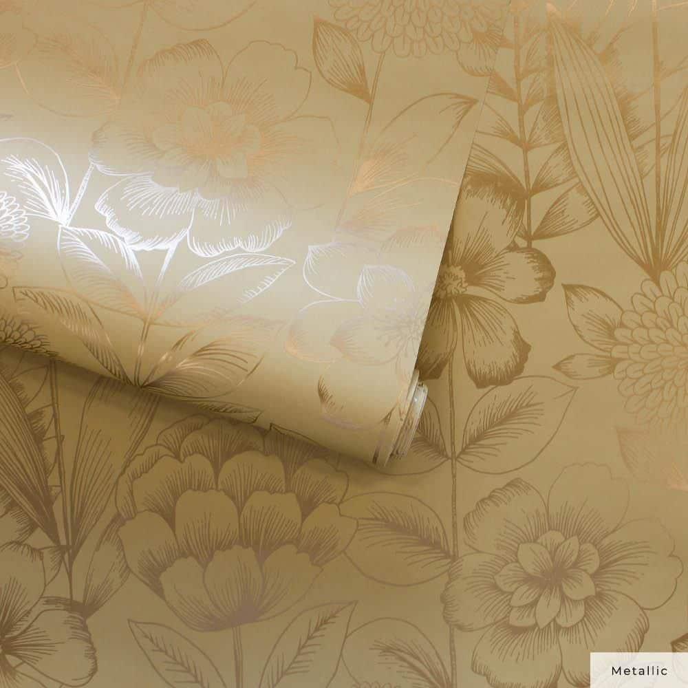 Tempaper & Co. Homestead Floral Removable Peel and Stick Wallpaper, Metallic Marigold, 28 sq. ft.: Vinyl, Self-Adhesive, Washable