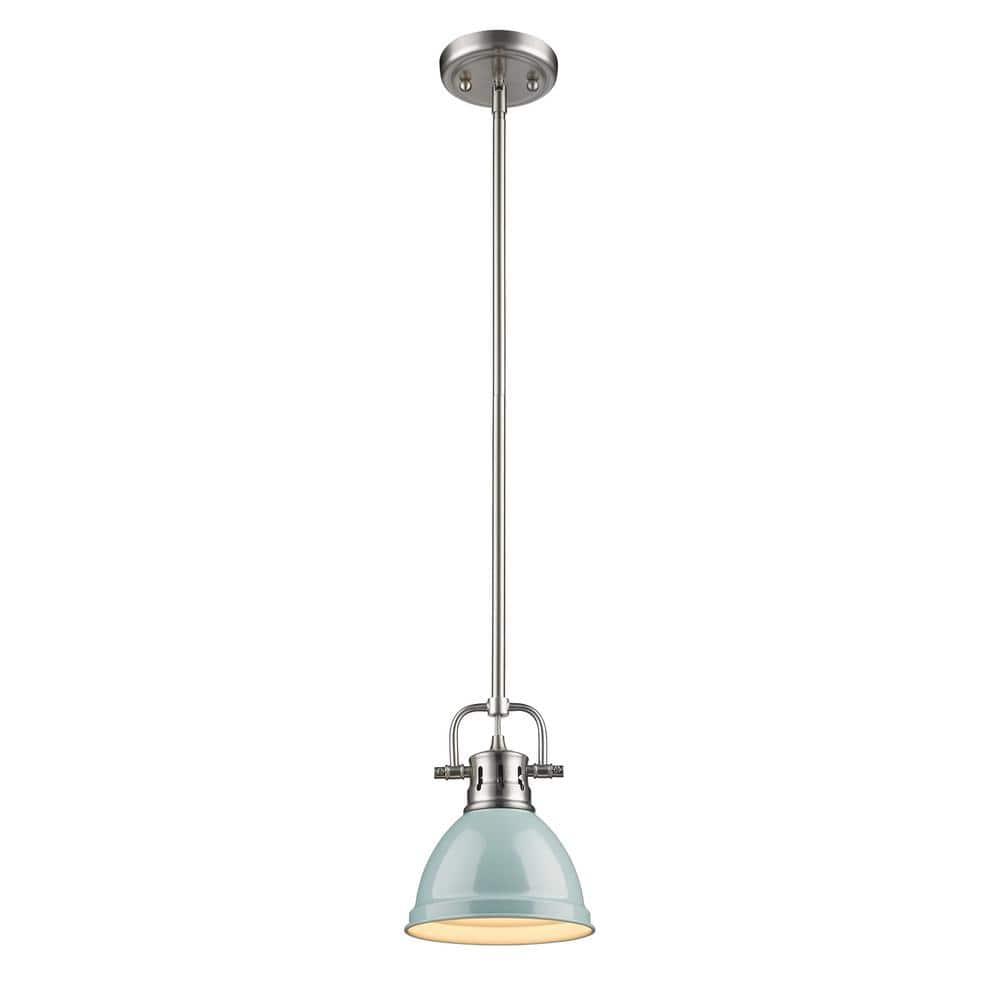 Golden Lighting Duncan 1-Light Mini Pendant in Pewter with Seafoam