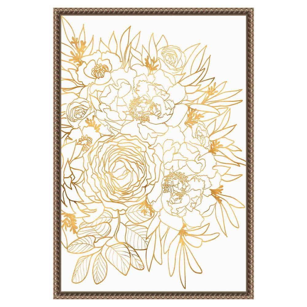 Amanti Art Rose floral art in gold by Rosana Laiz Blursbyai Canvas Wall Art Print Framed 16 x 23-in.