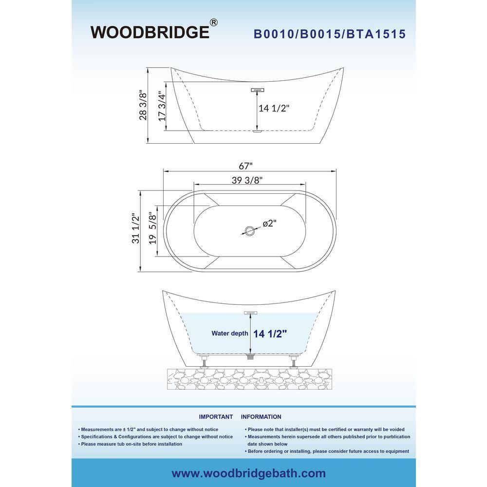 67'' x 31.5'' Freestanding Soaking Acrylic Bathtub