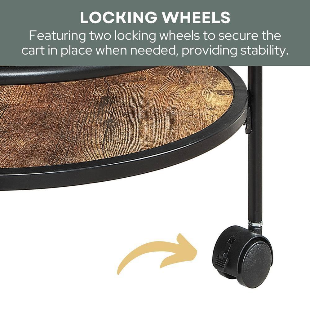 Designs2Go Charlie Serving Bar Cart in Walnut Wood Finish and Black Metal Frame