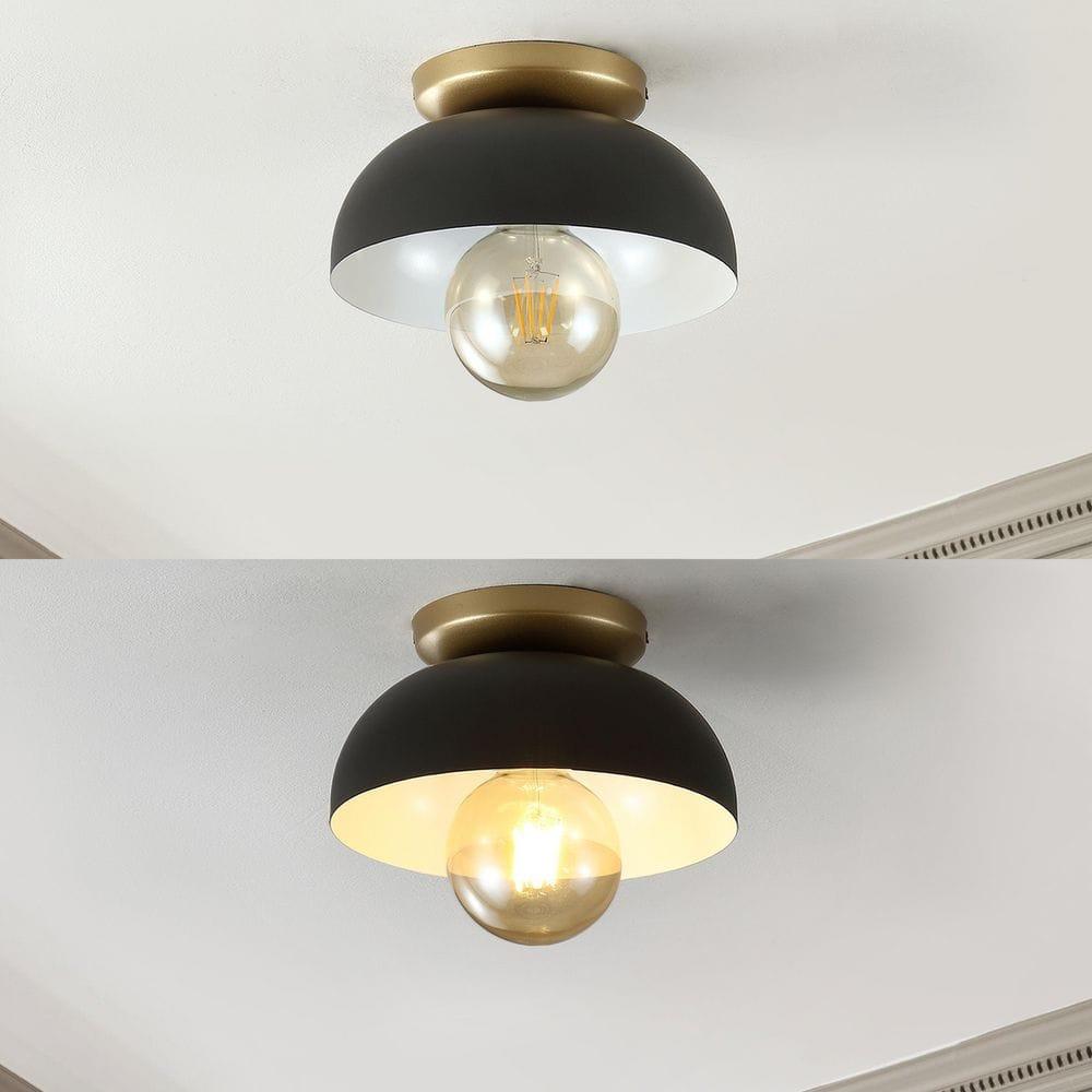 Paulina 8.5" 1-Light Classic Industrial Iron LED Flush Mount, Black/Gold Painting