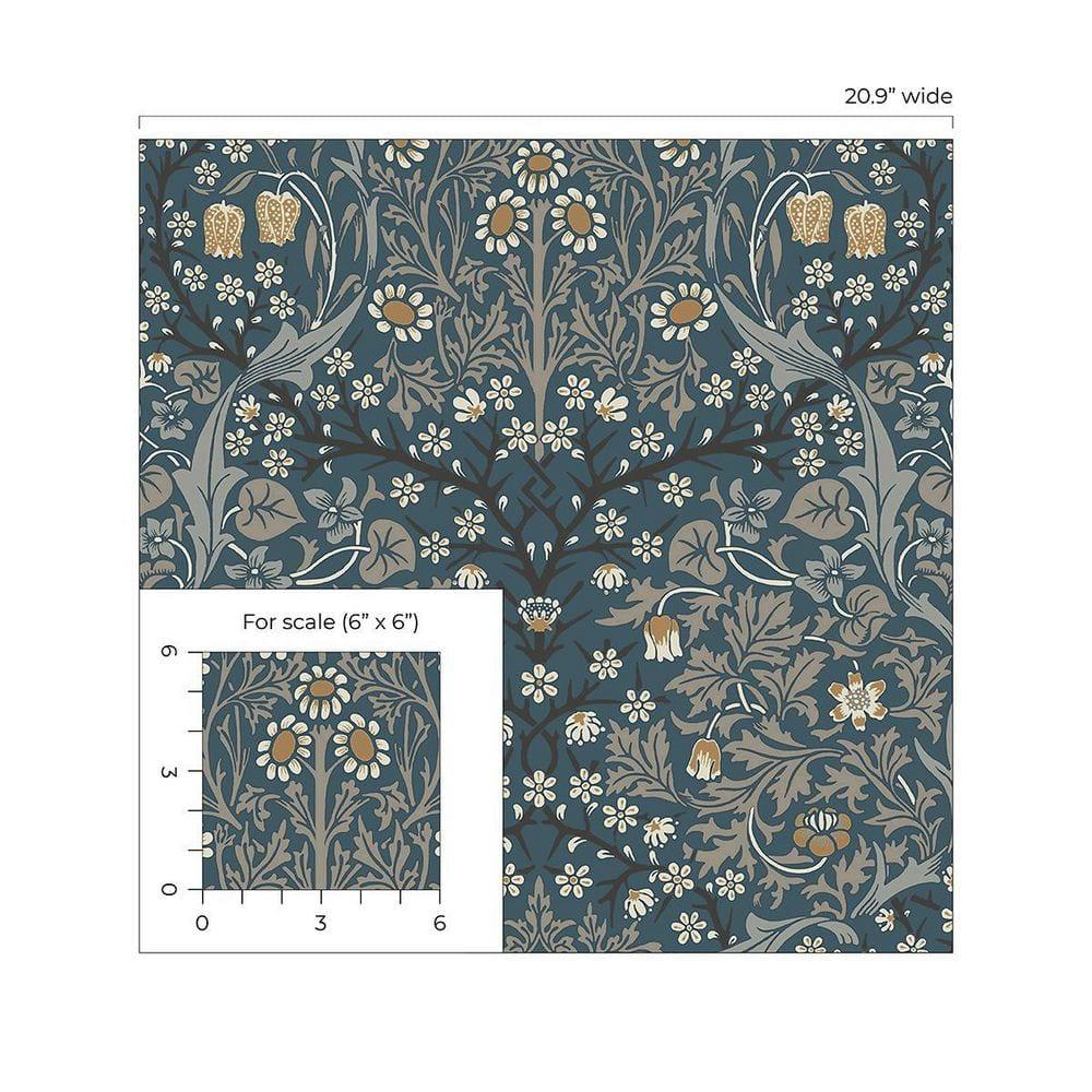 NextWall  Victorian Garden Floral Peel and Stick Wallpaper 20.9 in. W x 18 ft. L - Aegean Blue & Warm Stone