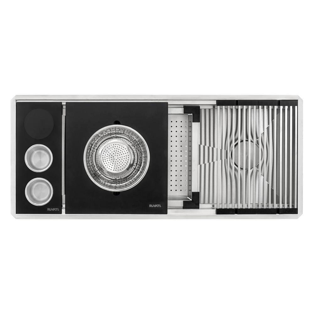 Ruvati 45-inch Workstation Two-Tiered Ledge Kitchen Sink Undermount 16 Gauge Stainless Steel