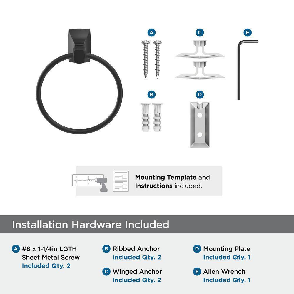 GlideRite Hardware Avalon Towel Ring Hardware Accessory 9040-SQ-MB-1