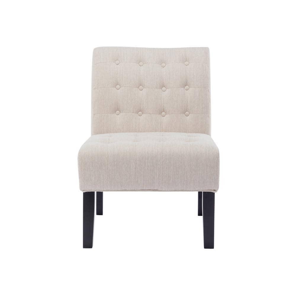 Noble House Loverin Fabric Tufted Slipper Chairs, Set of 2, Beige and Matte Black
