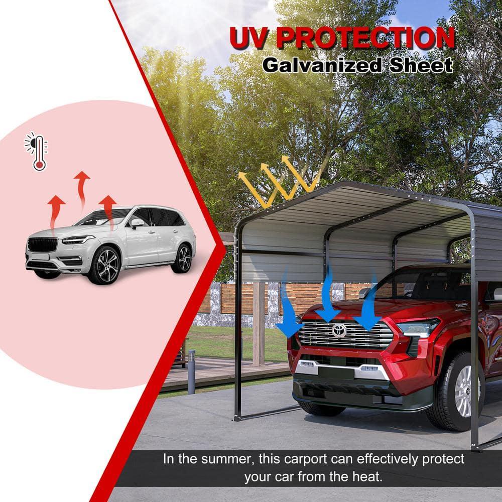 HomeViewto Outdoor Carport, 10 X 15 FT Carport, Heavy Duty Carport Canopy With Galvanized Steel Roof And Frame, Metal Carport Large Garage For Driveway Car, Truck