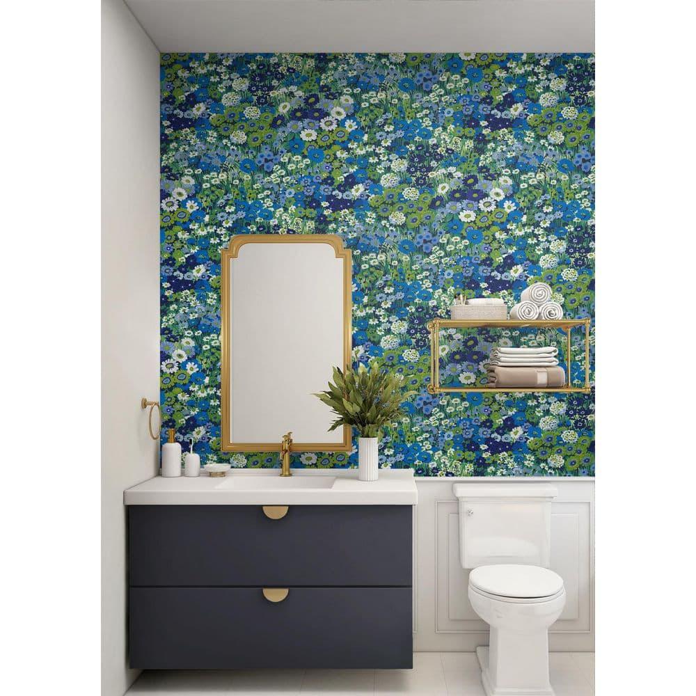 Bright Blue and Sap Green Floral Peel and Stick Wallpaper